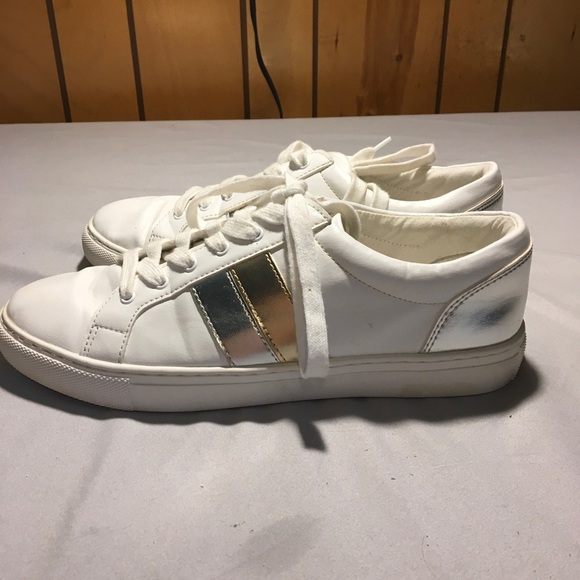 J. Crew Shoes - J Crew womens sneakers white w/ silver and gold stripes Size 9.5